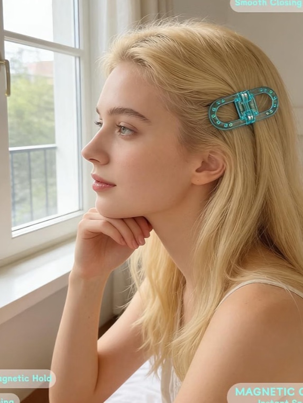 Magnetic Hair Clips 4-Pack for Women or Kids - Black, Orange, Leopard, Teal - Picture 3 of 5